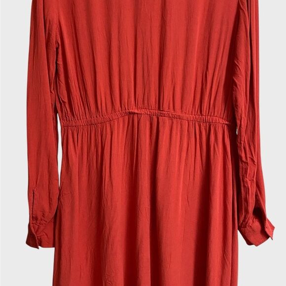 Old Navy Button Front Midi Shirt Dress Size L Crepe Seamed Waist Long Sleeves - Picture 11 of 15